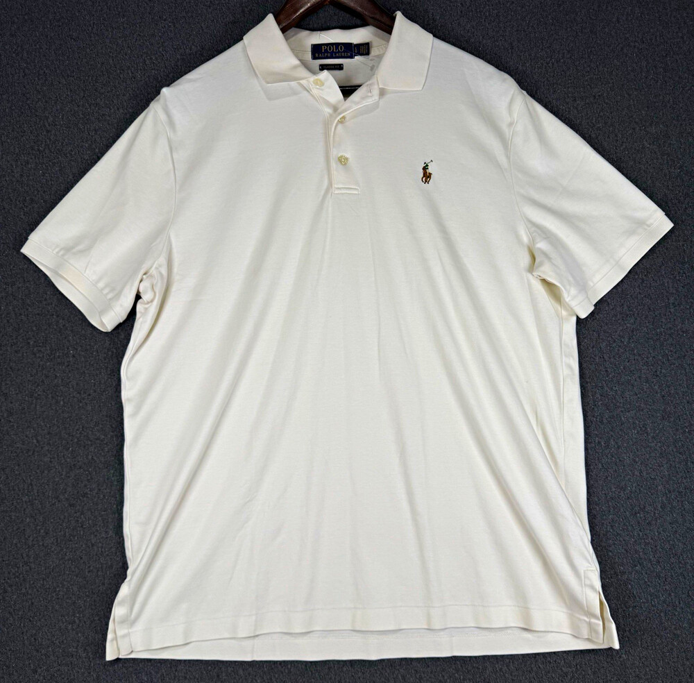 Polo Ralph Lauren Mens Large White Classic Fit Polo Shirt Multicolor Pony Logo